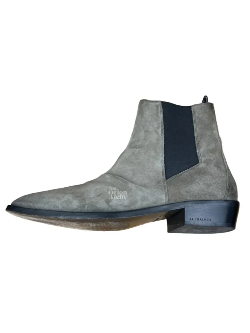 Size 12 All Saints Markus Suede Chelsea Boots 'Taupe' 34ZM0188-TPE Pre-Owned